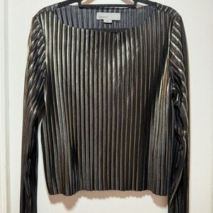 Vero Moda Metallic Black Top with Gold Stripes - Long Sleeve